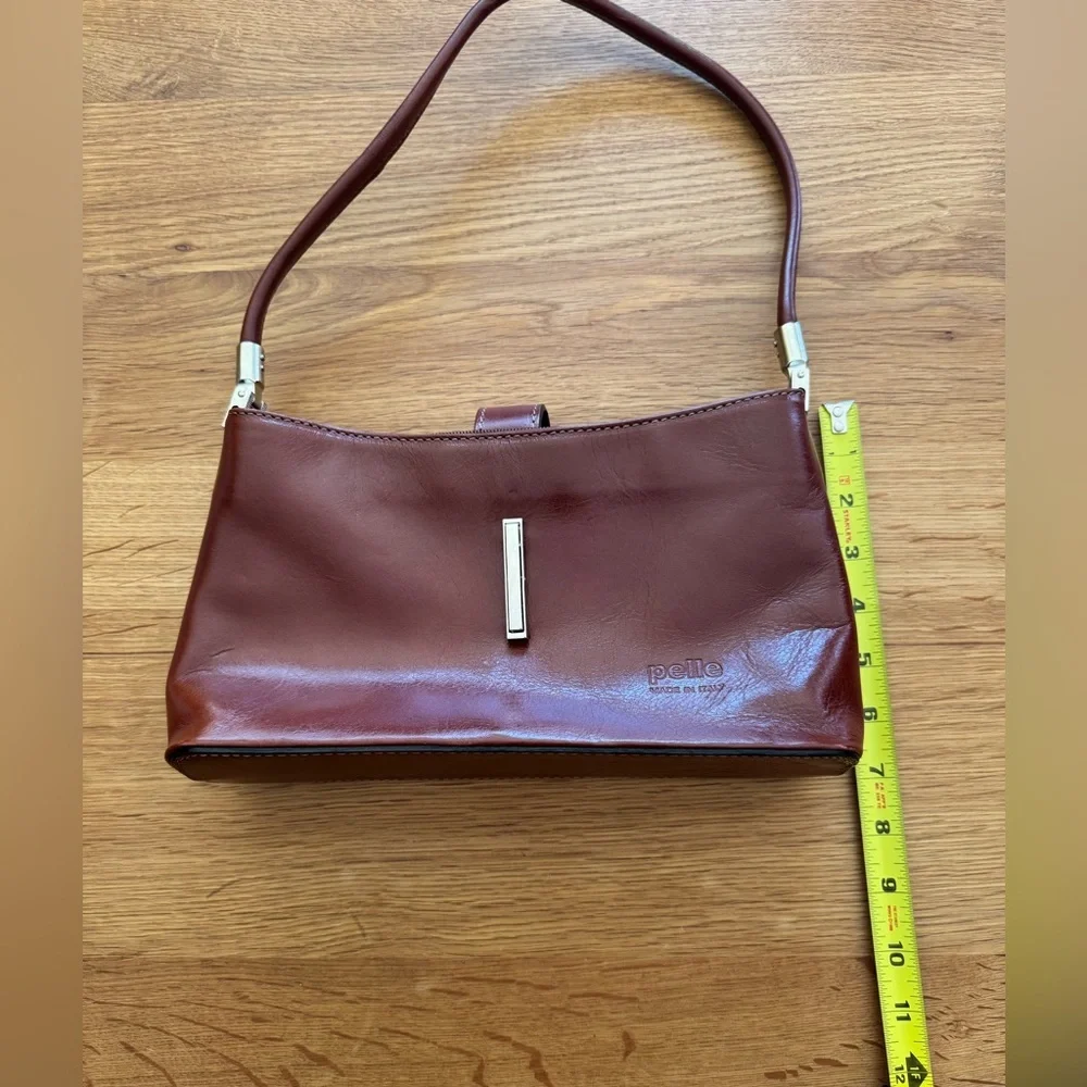 Pelle Made in Italy Brown Leather Baguette Shoulder Bag Vintage Y2K - Picture 10 of 10